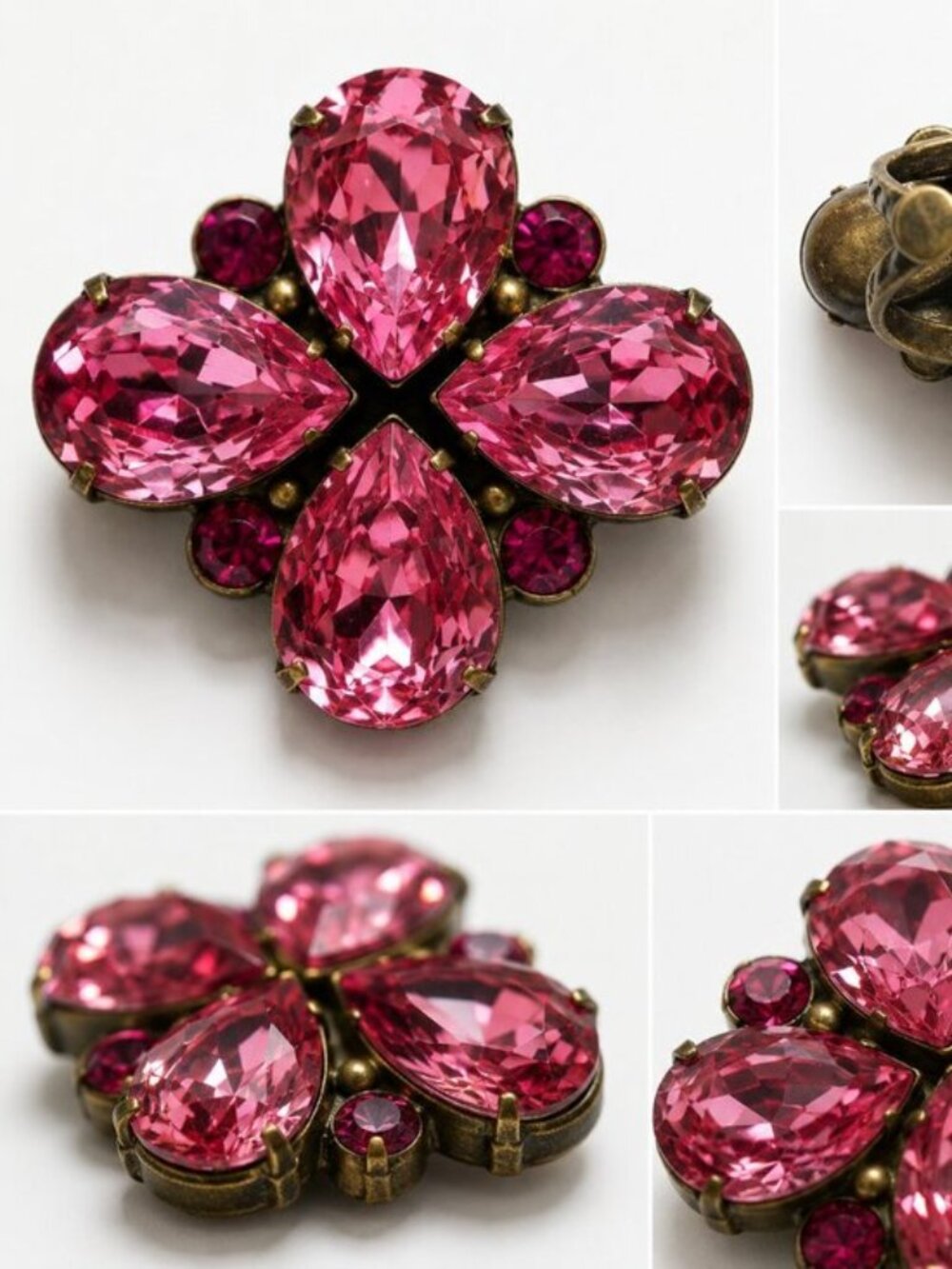 Sorrelli Pink Fuchsia Crystal Flower Adjustable Statement Cocktail Ring